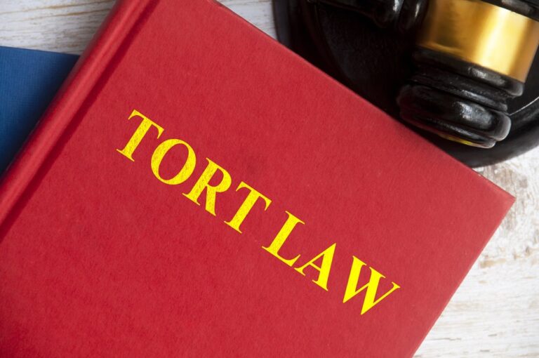 Image is of a legal book labeled tort law placed beside a judge gavel, representing foundational principles behind a mass tort case in Nashville involving shared legal claims.