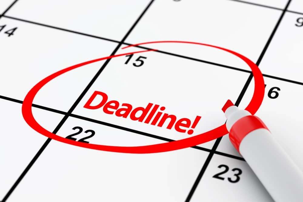 Image is of a calendar with a marked deadline date, highlighting time limits and filing deadlines for lawsuits in Cincinnati